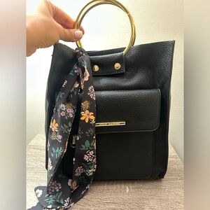 Steve Madden black bag with gold hoop hardware